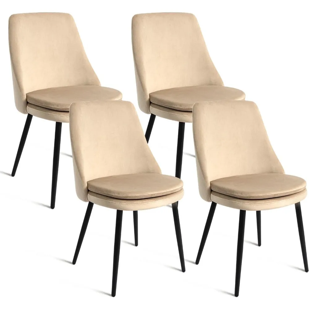 

Upholstered Velvet Dining Chairs Set of 4, High Back Armless Boucle Dinner Chairs with Metal Legs for Home Kitchen, Living Room