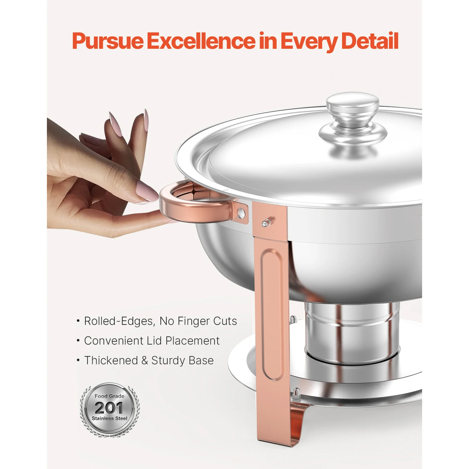 Set Perlengkapan Prasmanan SucceBuy 5 Qt 2 4 Pack, Panci Penghangat Makanan Stainless Steel dengan 4 Panci Ukuran Penuh, Bulat, untuk Katering