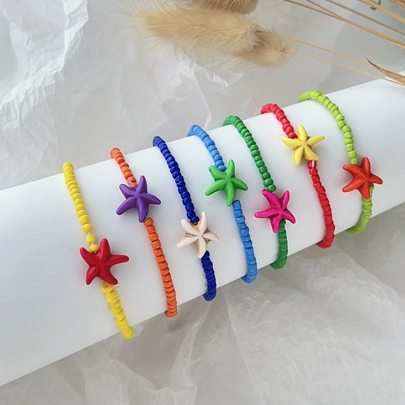 Handmade Starfish Beaded Bracelets Bohemian Beach Style Sweet Bracelets Fashion Jewelry for Women and Girls