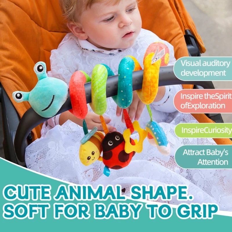 Schattige pluche racket babybed kronkelende rammelaar speelgoed wieg rond hangend pop speelgoed met spiegel en bijtring wandelwagen spiraal speelgoed