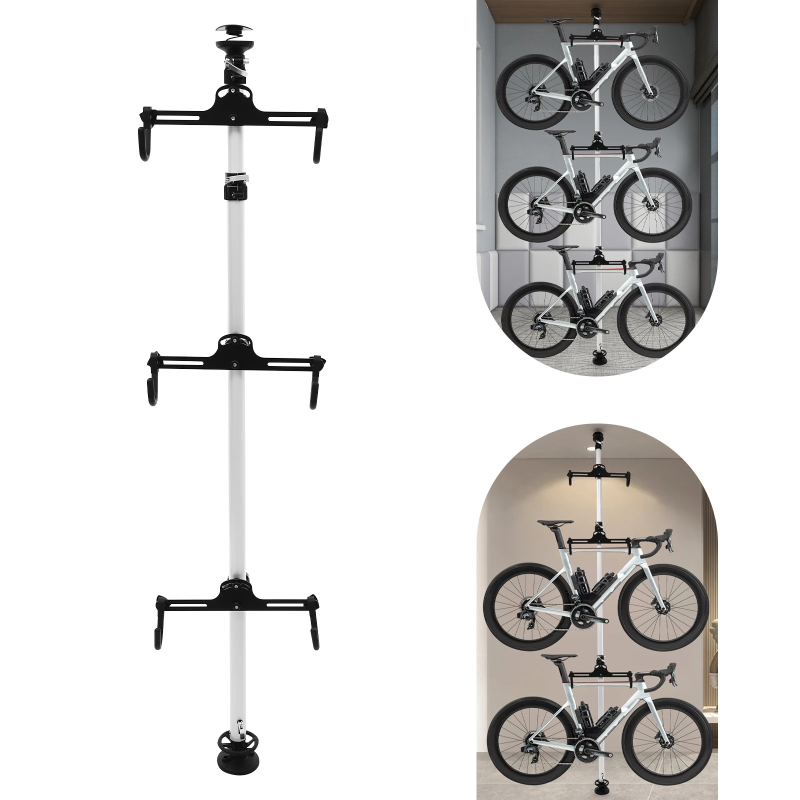 

4m 3 Bike Aluminum Storage Rack,Black White Vertical Bracket Floor Mount Height Adjustment for Bicycles