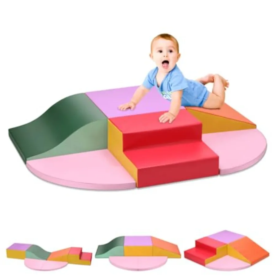 

6-Piece Baby Foam Climbing Blocks PU Leather Soft Play Climbing Toys for Toddlers Playtime Corner Climber Indoor Crawling and S