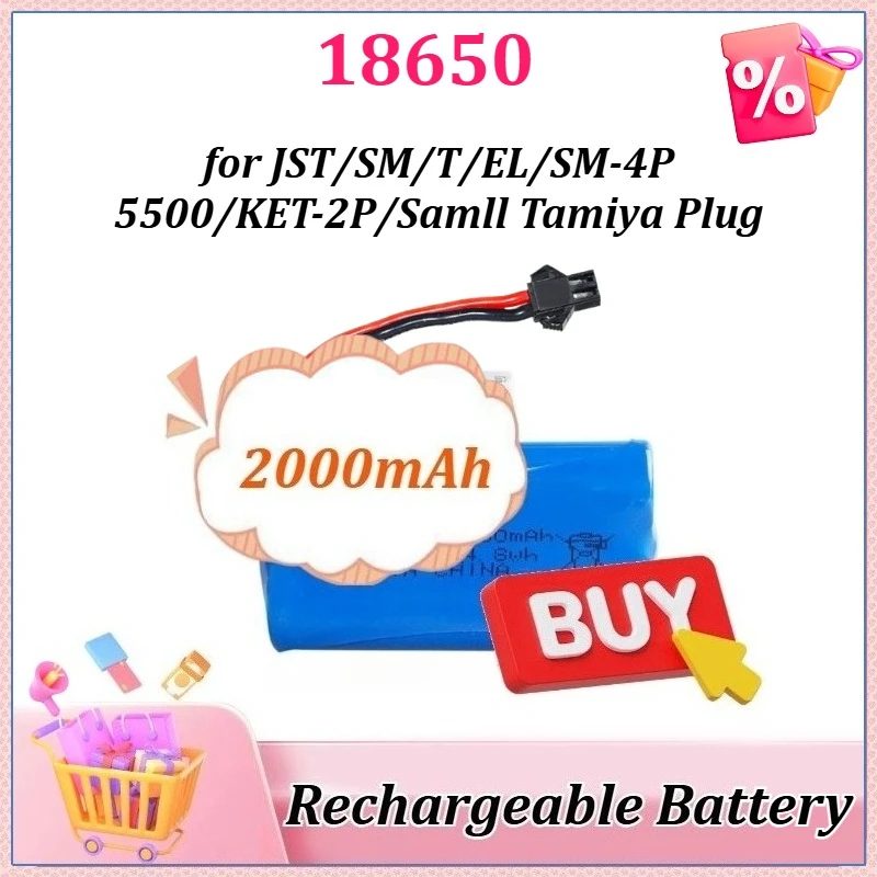 

18650 2S Lipo Battery 7.4V 2000mAh for SM/T/JST/5500/EL/KET-2P/Samll Tamiya Plug RC Toys Car Boat Parts Rechargeable Batteries