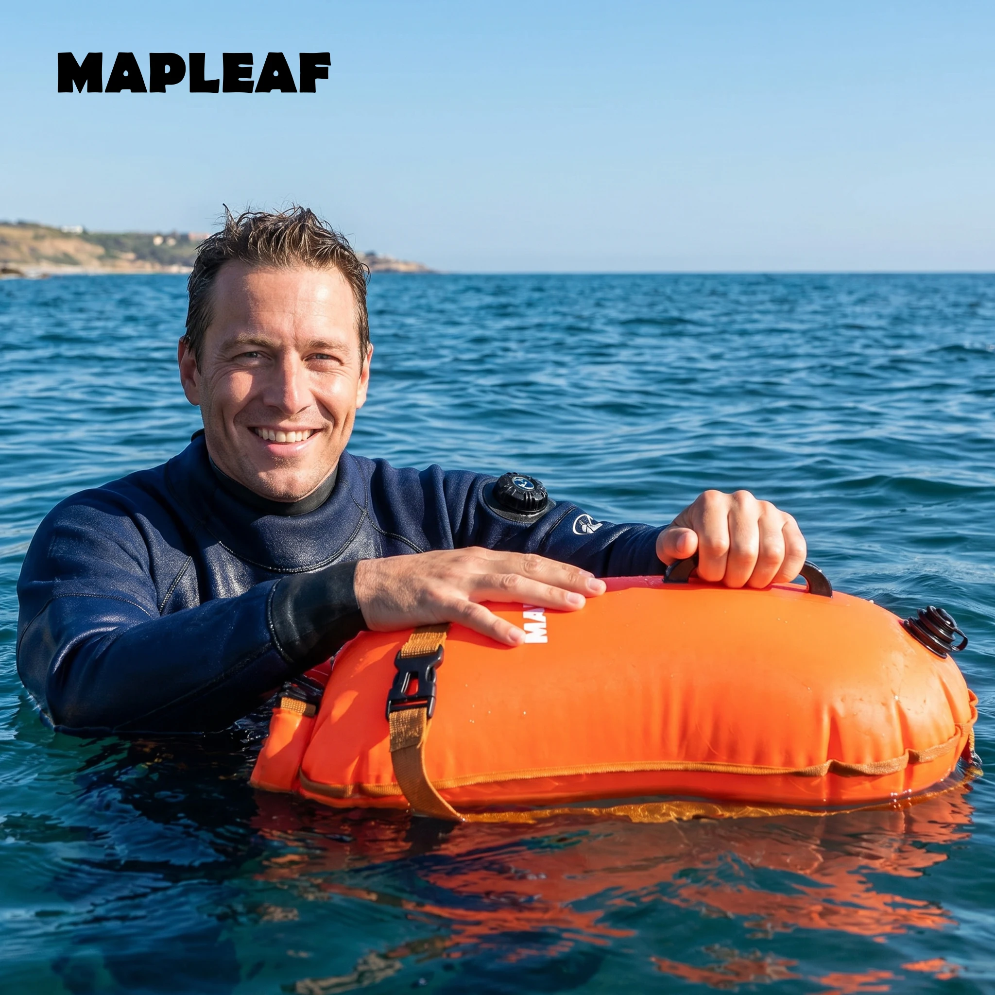 Буй для плавания MAPLEAF, буксировочный буй, буй для открытой воды, двухкамерный, 18 л, с герметичным мешком, оранжевый, высокой видимости