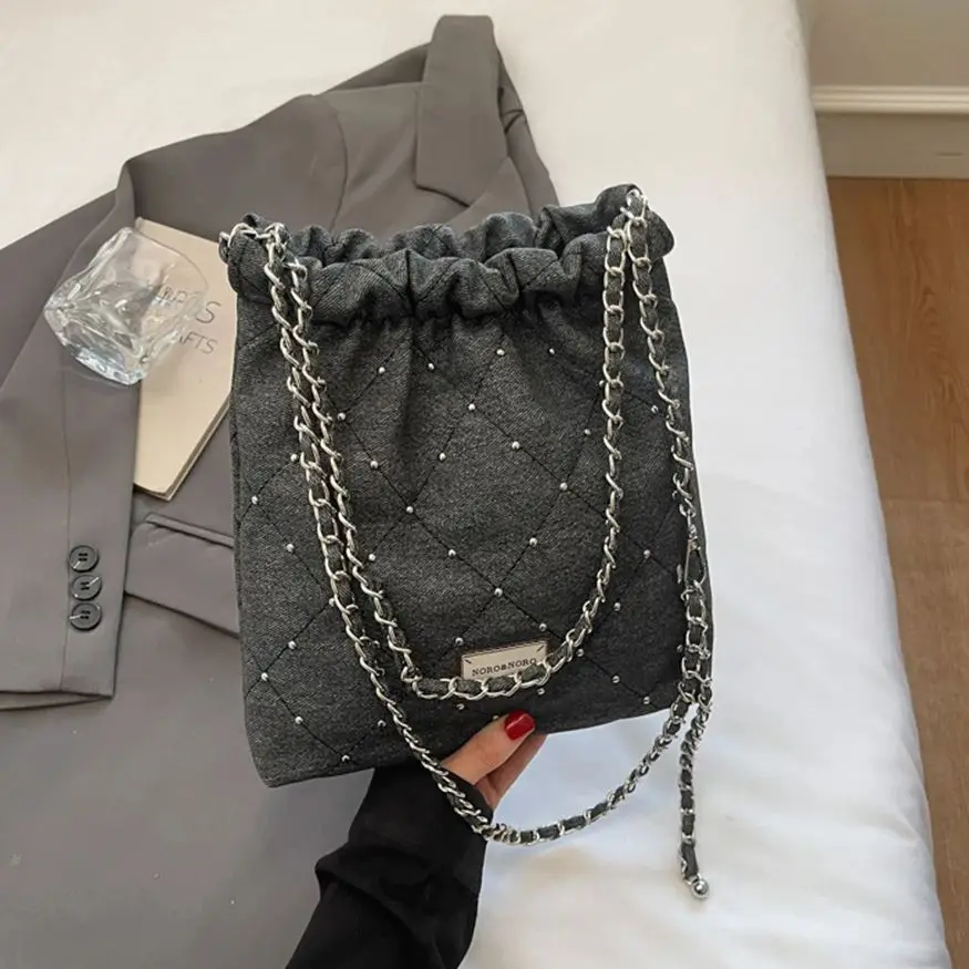 

Summer New Fashion High Quality Soft PU Leather Large Capacity Single Shoulder Bag Stylish Trend Diamond Grid Chain Bag