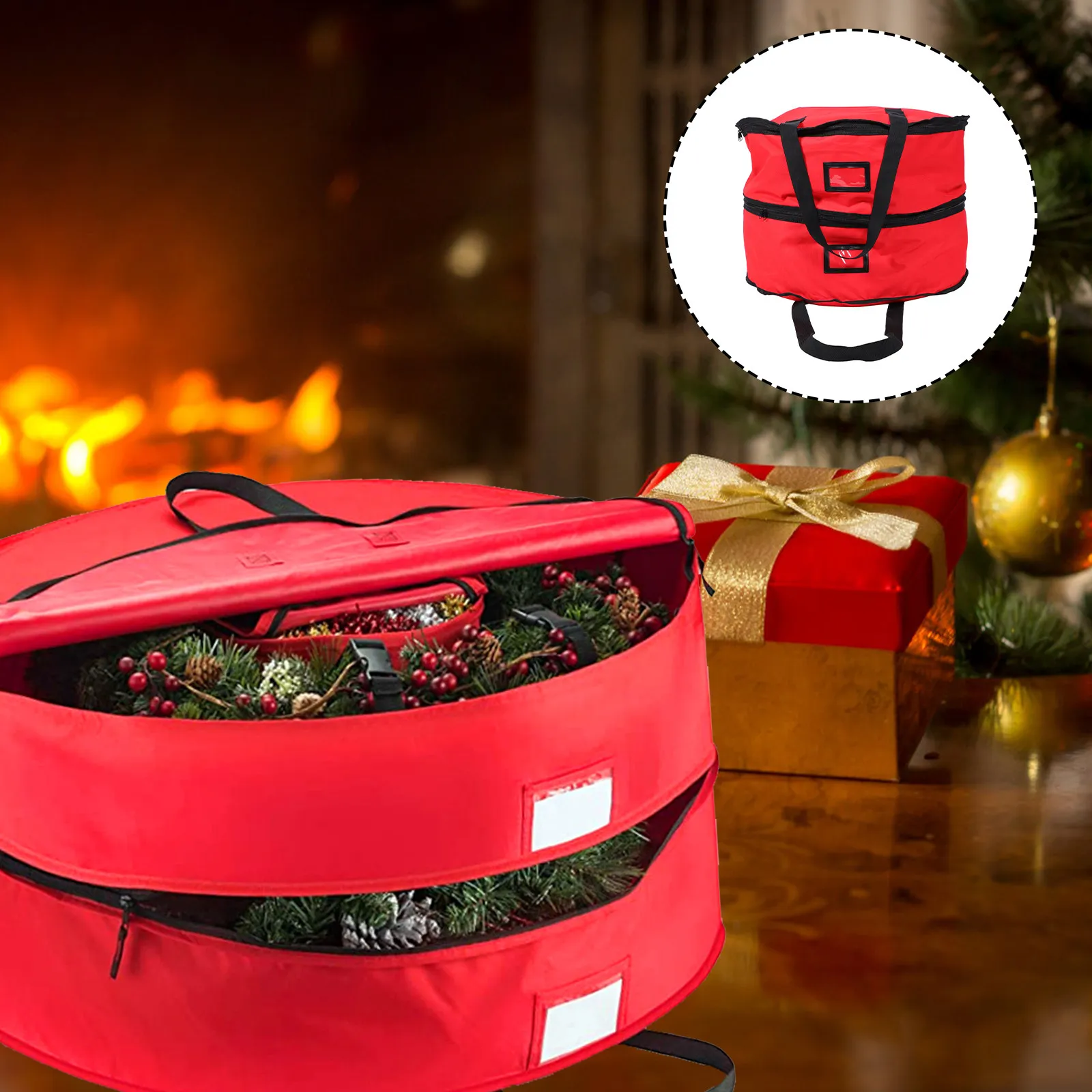 

1 шт. Сумка для хранения рождественских венков из оксфордской ткани, двухслойная, круглая, складная, для гирлянд, подарочная упаковка, для домашнего декора