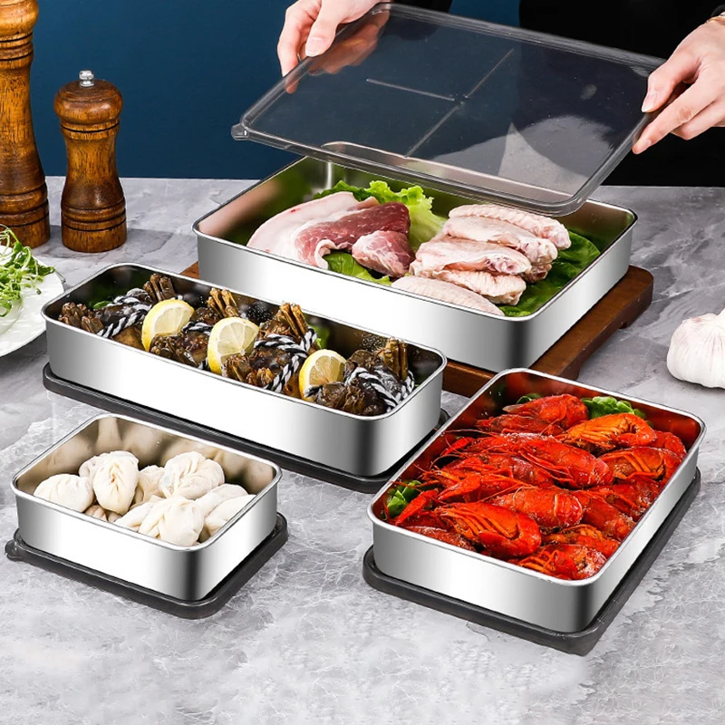 Stainless Steel Refrigerator Meat Storage Box Food Storage Containers With Lid Refrigerator Organizer Container Kitchen Storage