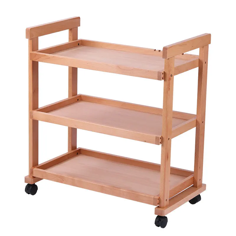 Beech three-layer four-layer painting cart art special oil painting tool cart solid wood mobile painting tool cart paint rack