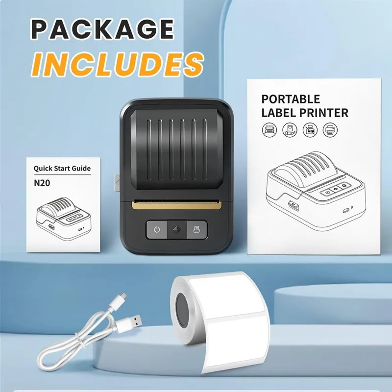 N20 Portable Mini Thermal Label Printer Bluetooth Inkless Commercial Price Barcode Width 20-58mm Label Printer