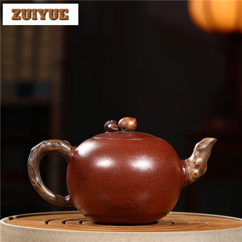 160ml Yixing Purple Clay Teapots Master Handmade Longevity Peach Pot Raw Ore Red Qingshui Mud Tea Maker Kettle Zisha Teaset Gift