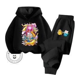 Fall Kids Hoodie Set Sweatshirt Pants Sport 2 Piece Set Boys and Girls Adventure Time Printed Children's Clothing Baby Clothing