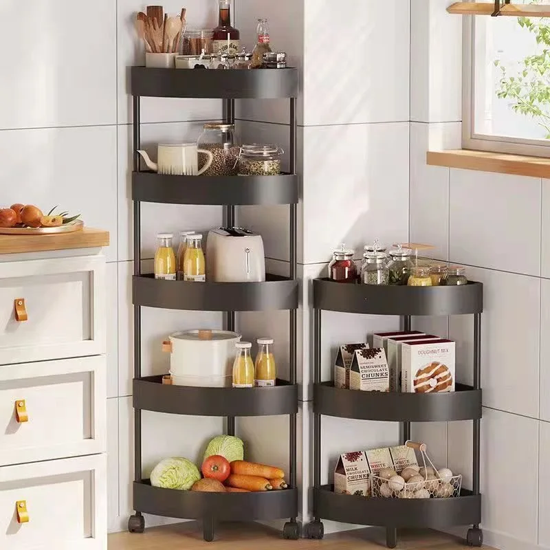 Kitchen Storage Organizer Bathroom Corner Cabinet 3/4/5 Tier Rolling Cart Storage Shelf Rolling Storage Cart Organizers Shelves