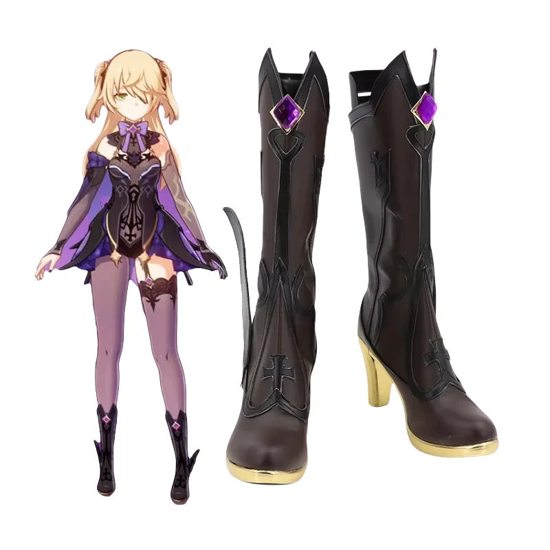 Game Genshin Impact Fischl Cosplay Shoes Fischl Anime Cos Comic Halloween Woman Men Shoes