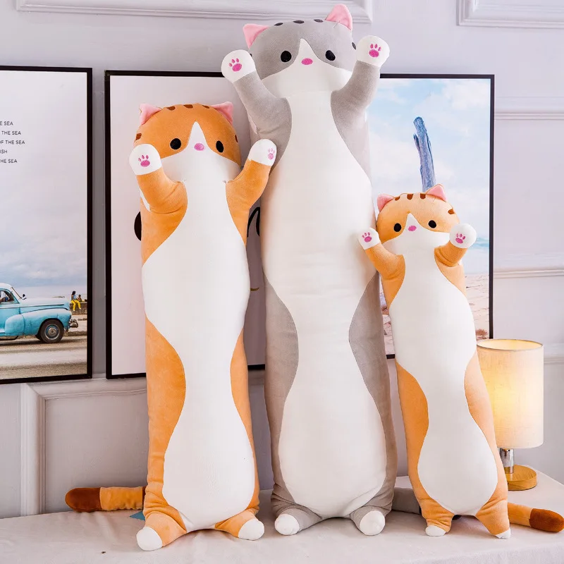 Almofada Kawaii Long Cat para Meninas, Brinquedo De Pelúcia, Boneca De Pelúcia, Sono Macio, Almofada Bonita, Decoração De Casa, Presente De Aniversário, 50-130cm