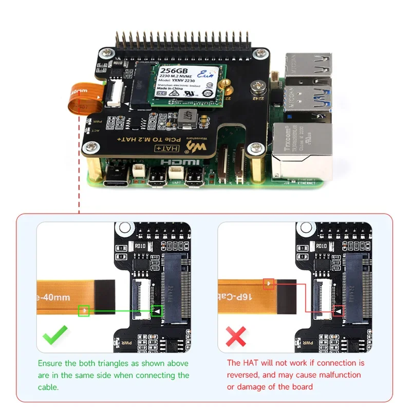 Raspberry Pi 5 PCIe vers M.2 HAT NVcloser, carte haute vitesse 6 000 avec câble 16P, prise en charge de l'en-tête GPIO, refroidisseur actif pour RPI 5 Pi5