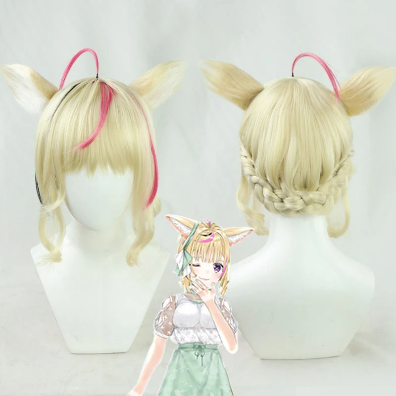 Peluca de Cosplay de Polka Omaru Hololive, Vtuber Youtuber, 60cm de largo, peluca dorada con orejas, cabello resistente al calor, fiesta de Halloween, 2 tipos