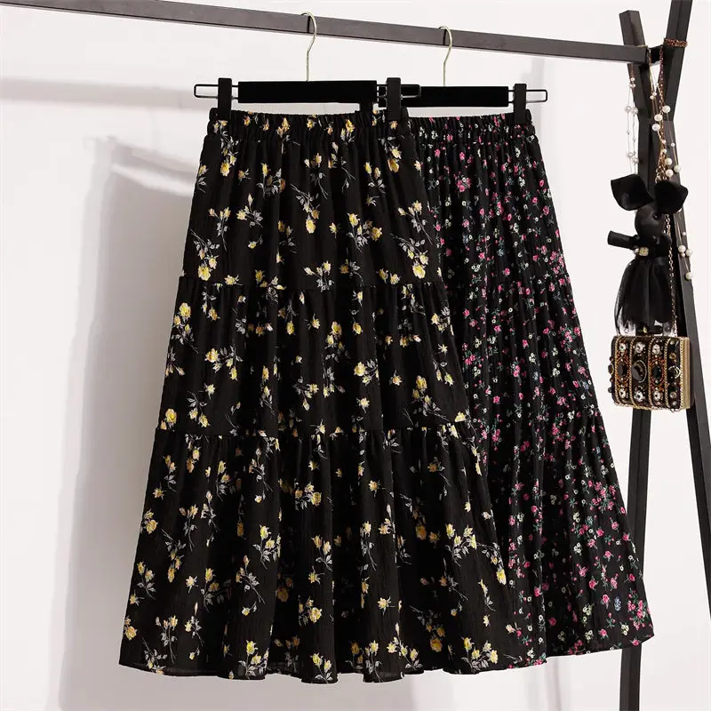 

Женская одежда, большой размер, весна-осень 2023, ретро-юбка с цветочным принтом, утягивающая повседневная юбка трапециевидной формы с эластичной резинкой на талии G117 ﻿