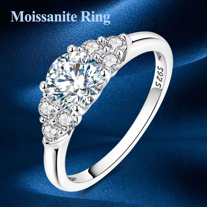 

0.8ct Moissanite Ring for Women Real 925 Sterling Silver Sparkling Gradient Band Ring Wedding Engagement Party Fine Jewelry Gift