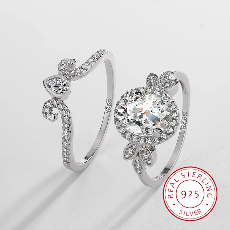 

Fashionable and Luxurious Authentic S925 Silver Temperament Set Ring Stacked Crown Full Diamond Ring Elegant and Gorgeous