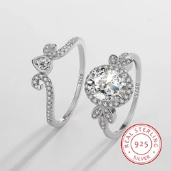 Fashionable and Luxurious Authentic S925 Silver Temperament Set Ring Stacked Crown Full Diamond Ring Elegant and Gorgeous