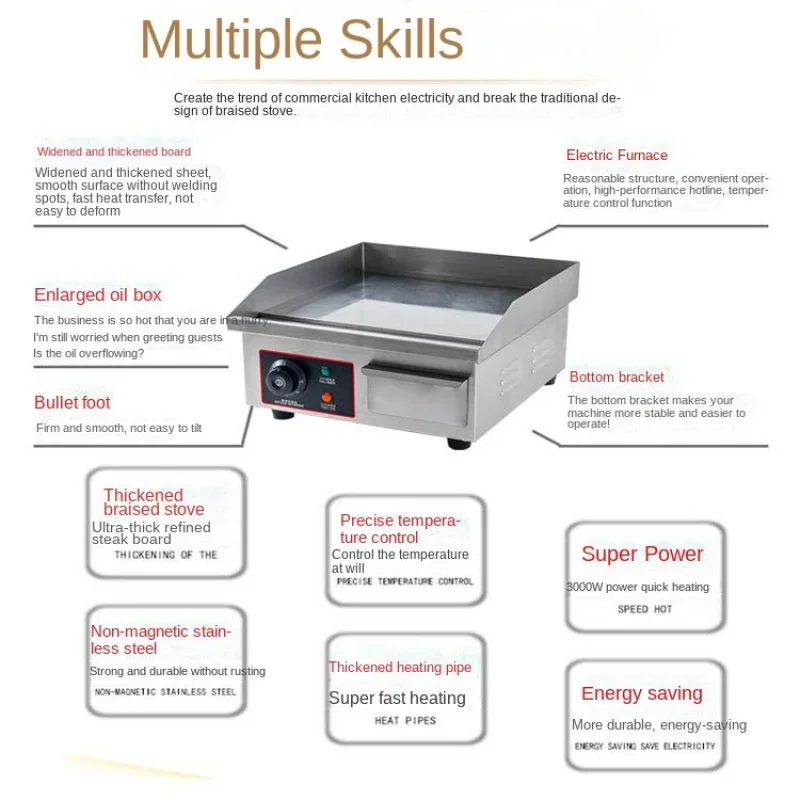 Mesa Elétrica Comercial Desktop Griddle, Teppanyaki Sizzling Squid Machine, 818b forno assado, Shouzhua Cake Machine Chamber