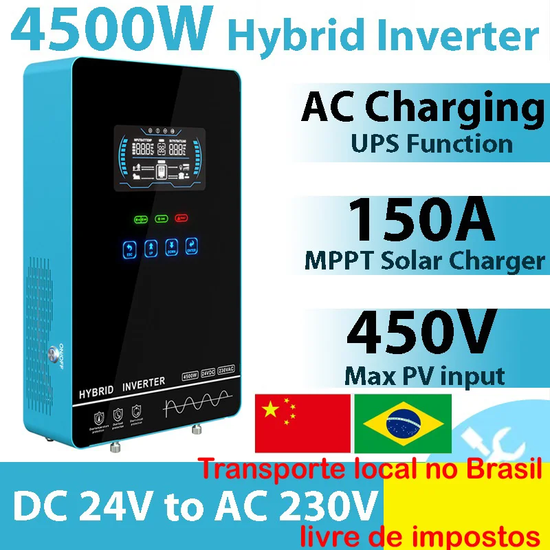 Brazil Stock Newest 4.5KW Hybrid Solar Inverter Built-in 150A MPPT Solar Charger Battery 24V to 230V AC Output WIFI Optional