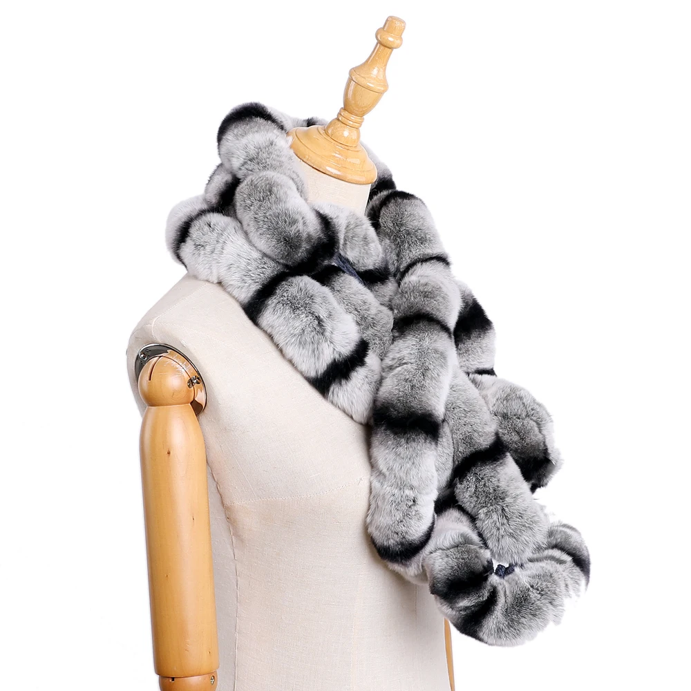 Genuine Women\'s Winter Warm Soft Real Rex Rabbit Fur Hand Sew Scarf Girl\'s Scarves Wraps Fashion Neck Warmer Shawl Scarfs