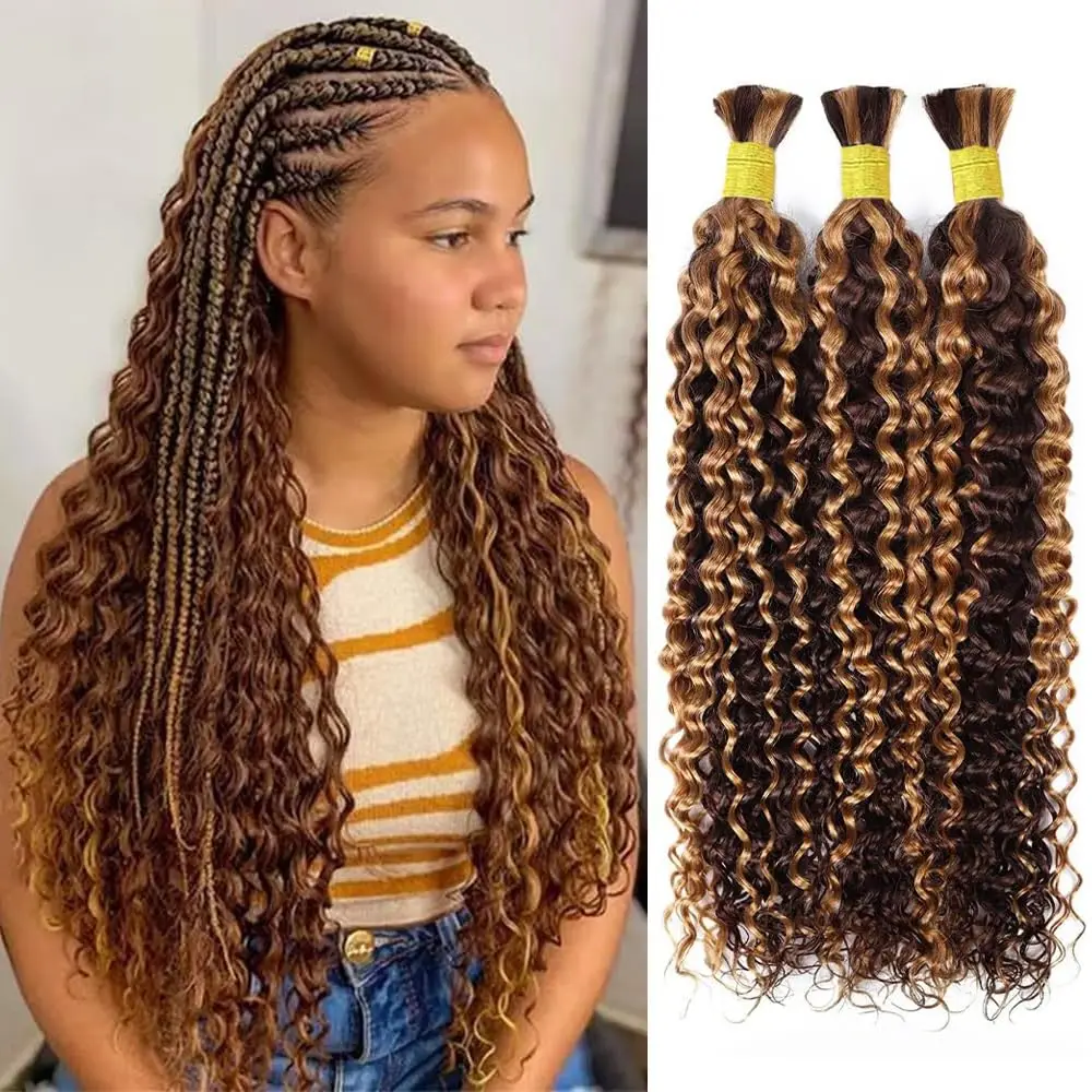 Human Braiding Hair Water Wave Bulk Human Hair For Braiding No Weft 100% Unprocessed Virgin Human Braiding Hair For Boho Braids