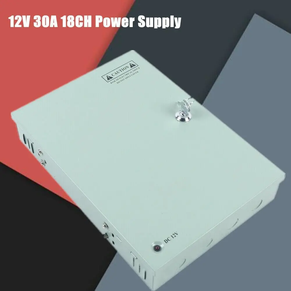18 Channel 12 Volt DC Output 30A Camera Power Supply Box for CCTV DVR Security System and Distributed Cameras image 5
