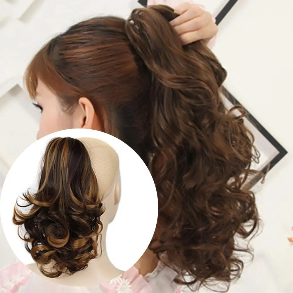 Women Wig Ponytail Style Soft Inner Mesh High Temperature Fiber Short Wavy Ponytail Extension Black Brown Hair for Female