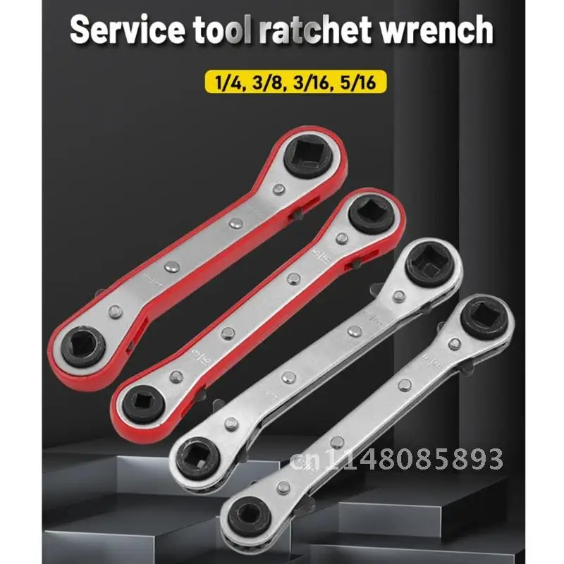 Refrigeration Ratchet Wrench Conditioning Service Wrench 4 Different Sizes - 1/4 x 3/16 Square x 3/8 x 5/16 Square