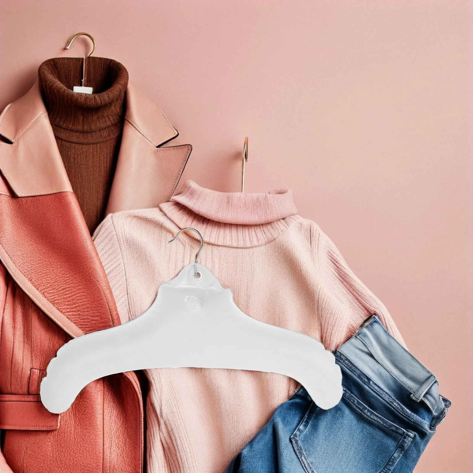 2pcs Inflatable Hanger Portable Foldable Clothes Drying Rack Metal Hook Space Saving Travel Closet Organizer Laundry Storage