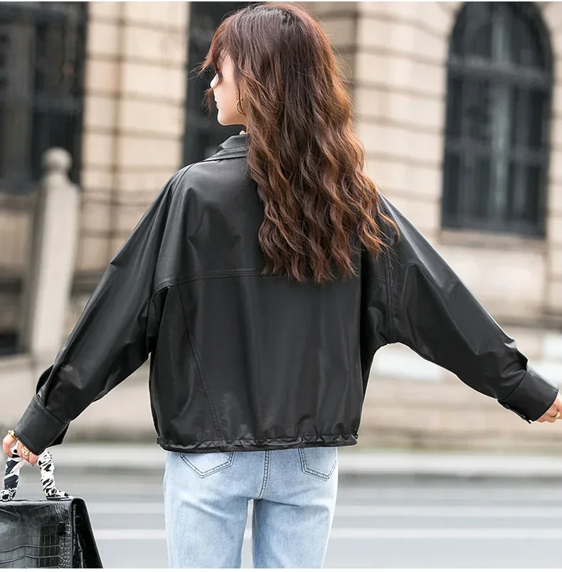 High Quality Sheepskin Leather Jacket Women 2024 Casual Genuine Leather Coat Short Loose Leather Jackets Zippers Casaco Feminino