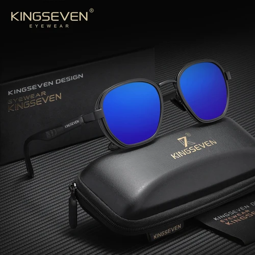 Imagen 2 del producto Marca KINGSEVEN, gafas de sol Retro a la moda para hombre, gafas polarizadas UV400 de lujo para mujer, gafas de viaje con montura redonda para hombre
