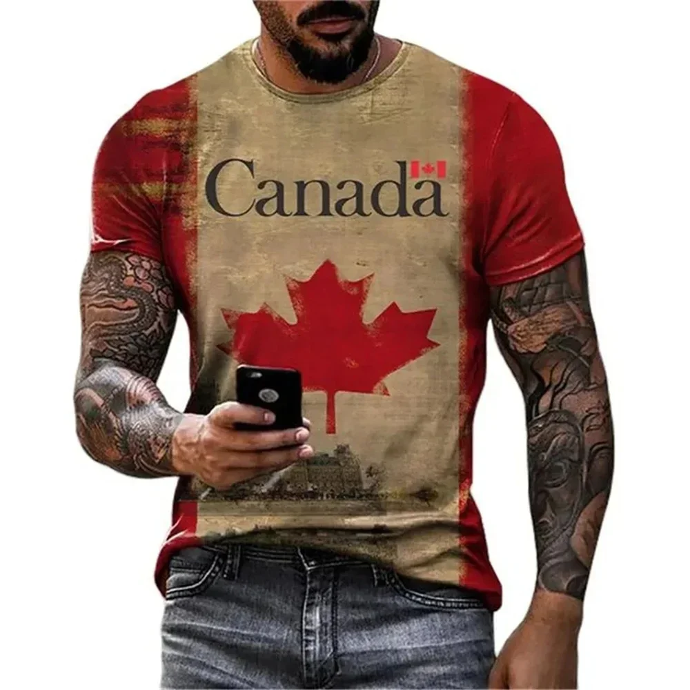 Fashion Canada Maple Leaf Flag 3D Print Men's T-Shirts Summer Round Neck Loose Short Sleeve Oversized T-Shirts Men Clothing Tops