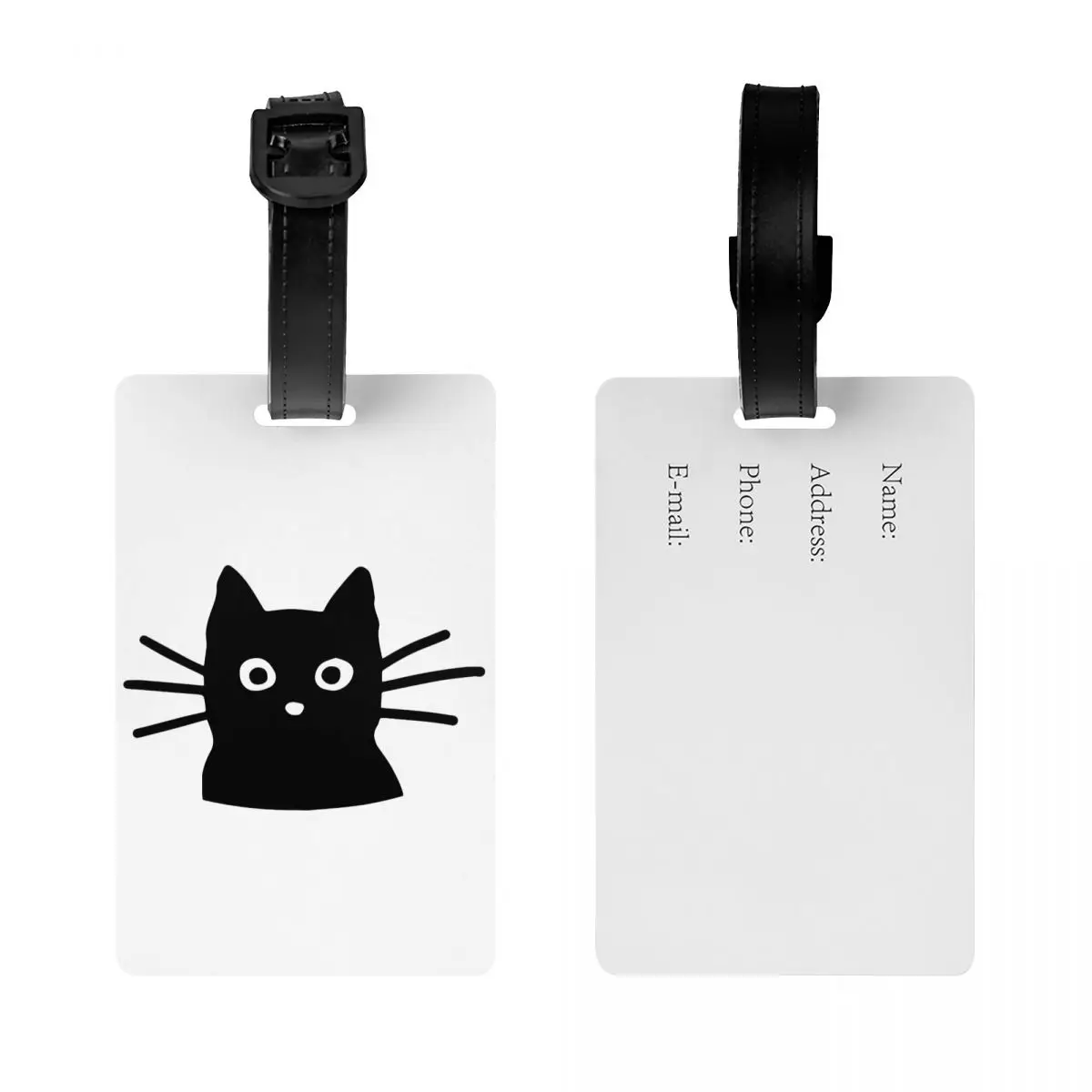 Étiquettes de bagage chat noir mignon pour valises, étiquettes de bagage amusantes, couverture de confidentialité, carte d'identité nominative