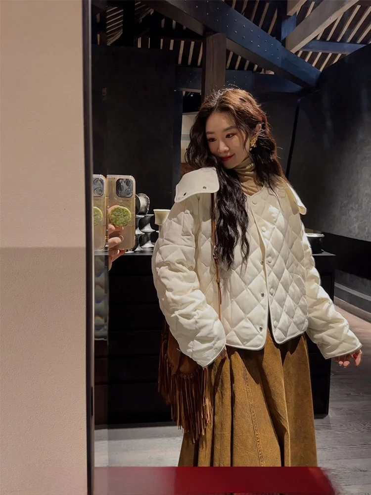 

Куртка-пуховик Sanji Bla Flower Autumn Winter, легкая, тонкая, с ромбовидным узором, удлиненная, для повседневной носки, в корейском стиле