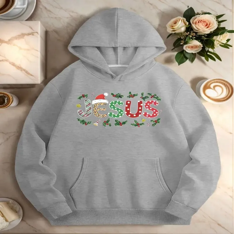 Winter Fall Female Oversize Clothes Women Plus Size Sweatshirt Christmas Jesus Art Design Graphic Breathable Fabric Elegant Top