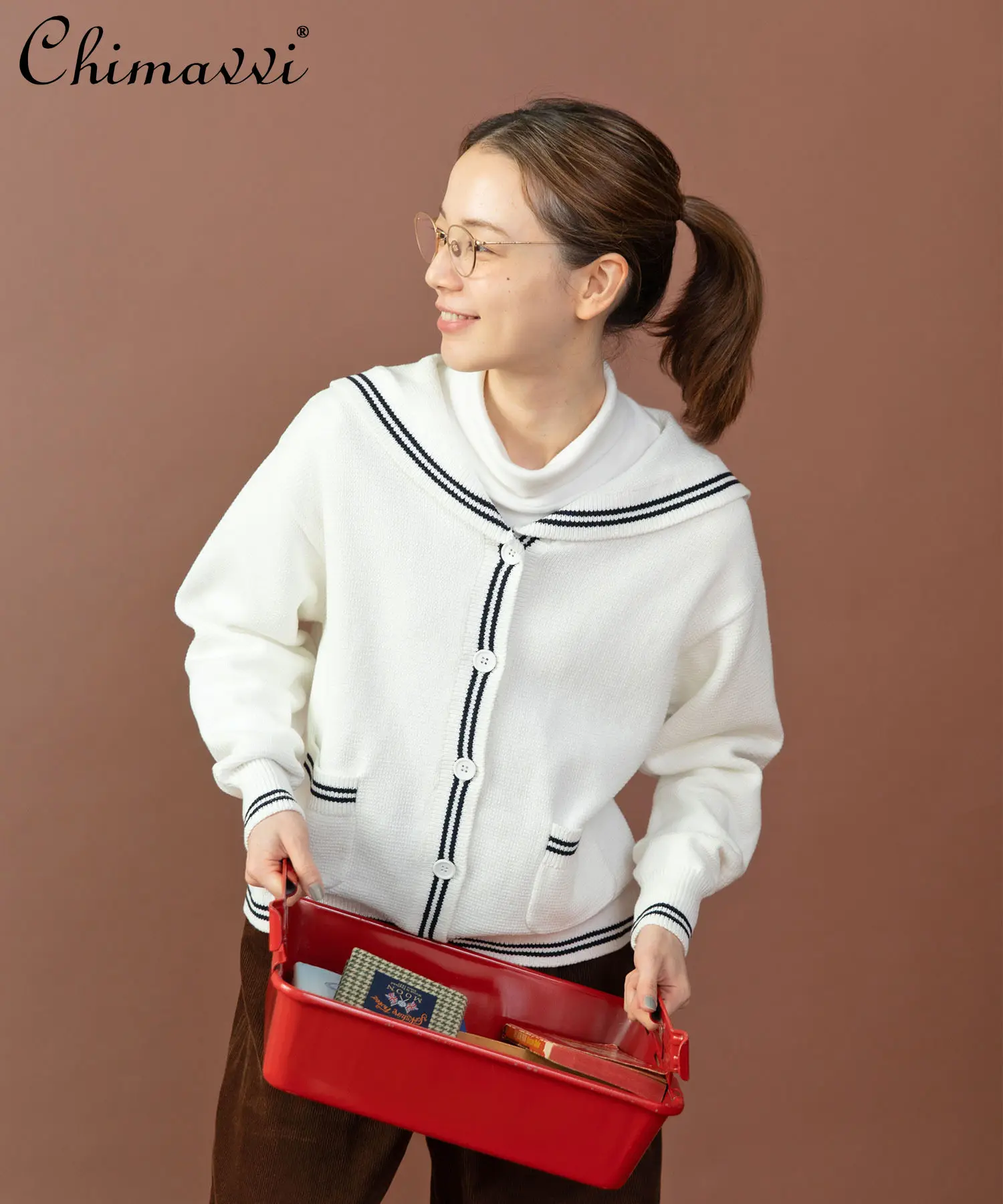 

Японский модный вязаный кардиган с матросским воротником и цветными блоками, новый весенний женский свободный свитер в студенческом стиле, пальто