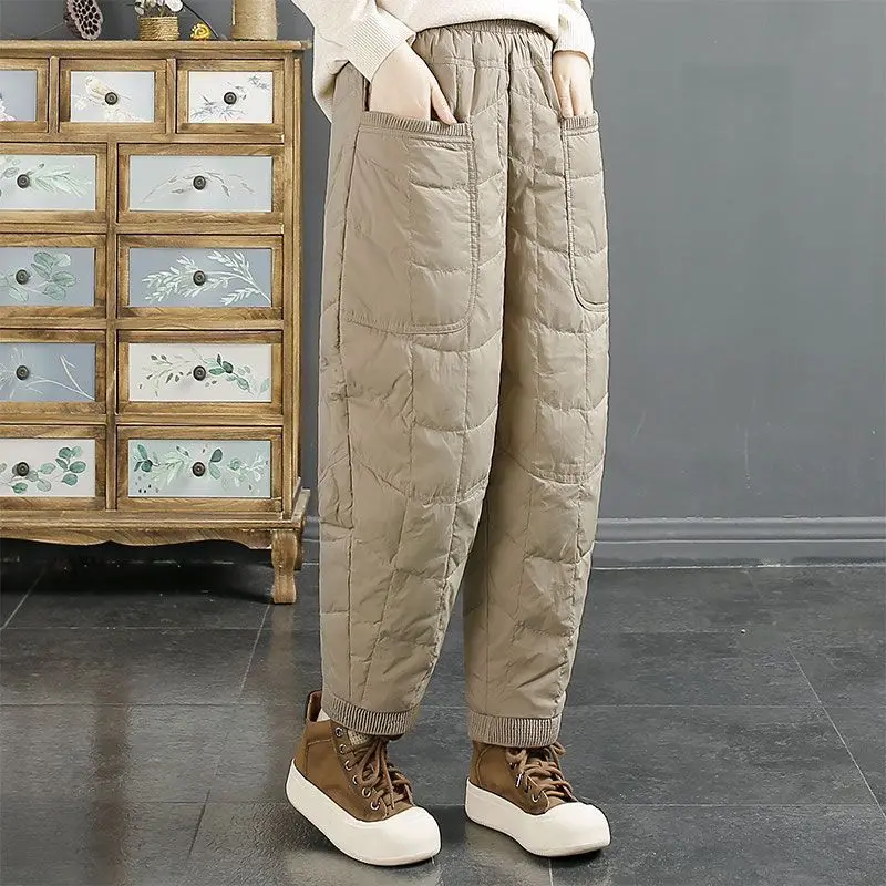 New High Waist Harem Pants 2025 Autumn Winter Women Cotton Padded Warm Long Pants Female Loose Trousers Ladies Black Casual Pant