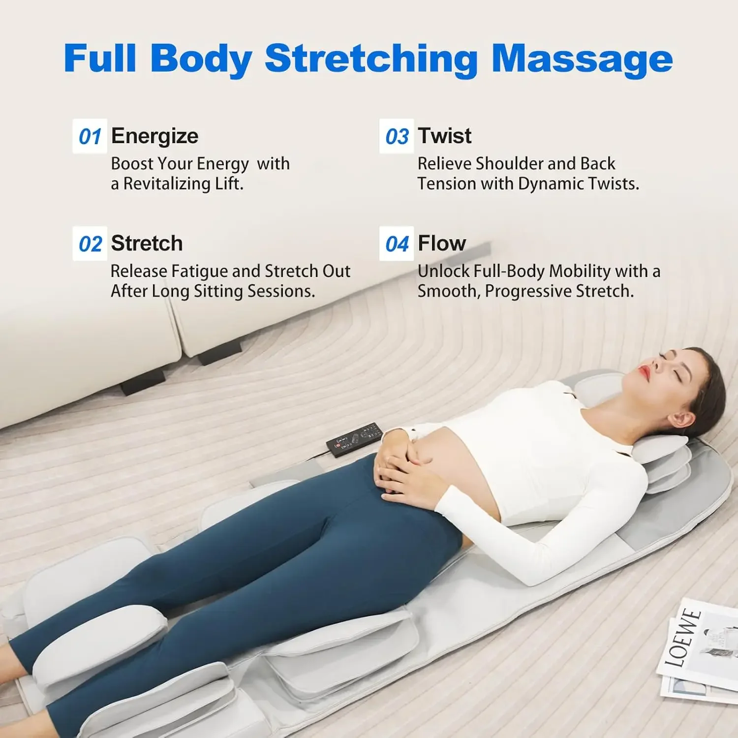 

Full Body Massage Mat with Heat and Stretching, Back & Waist Heat,Massager Mattress & Relief Stress, 4 Modes 3 Intensities