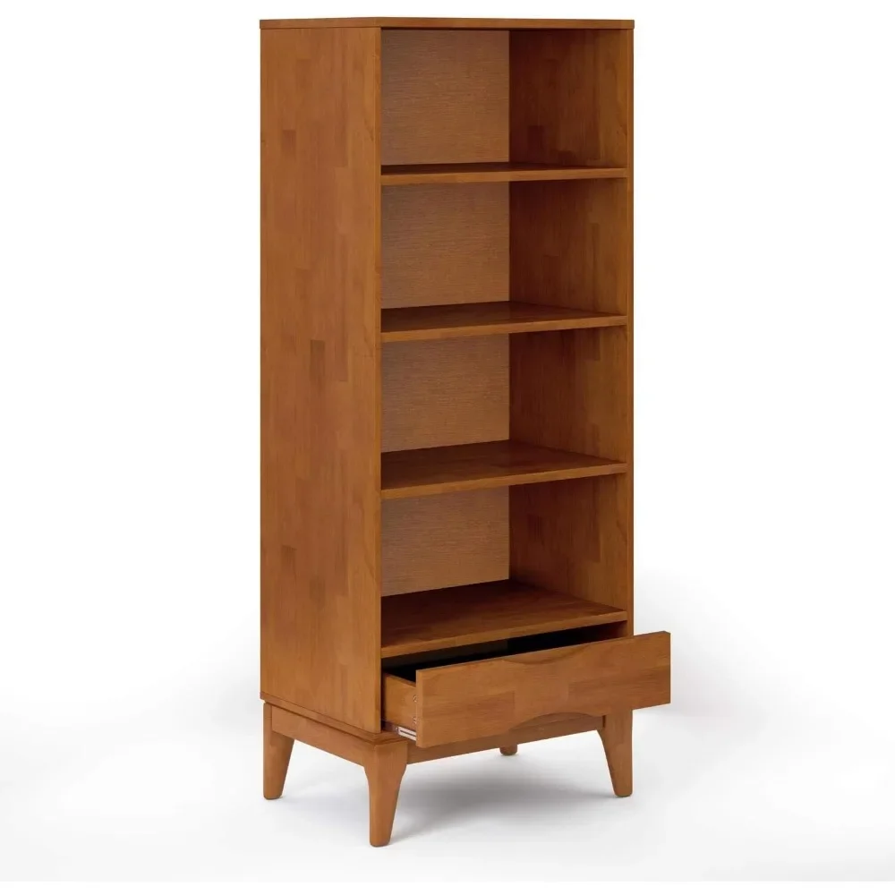 Modern Bookcase  SOLID HARDWOOD 24 Inch Mid Century , For the Living Room, Study Room and OfficeStorage in Teak Brown