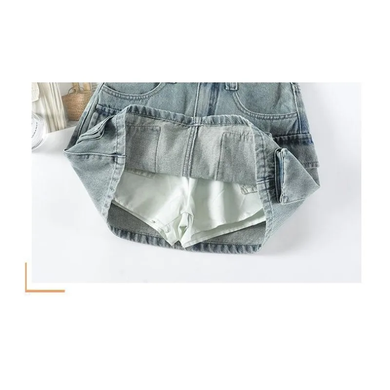 เครื่องมือ DENIM กระโปรงผู้หญิงกระโปรงสั้นรูปลูกแพร์ไขมันเล็กน้อยและบางเอว A-รูปฤดูร้อนเครื่องเทศขนาดเล็กสาวสะโพกกระโปรง