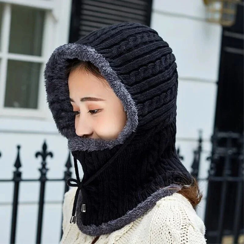 Women Fashion Warm Winter Knitted Hat Scarf  Women Warm Mask Thick Girl Female Caps Fashion Accessories