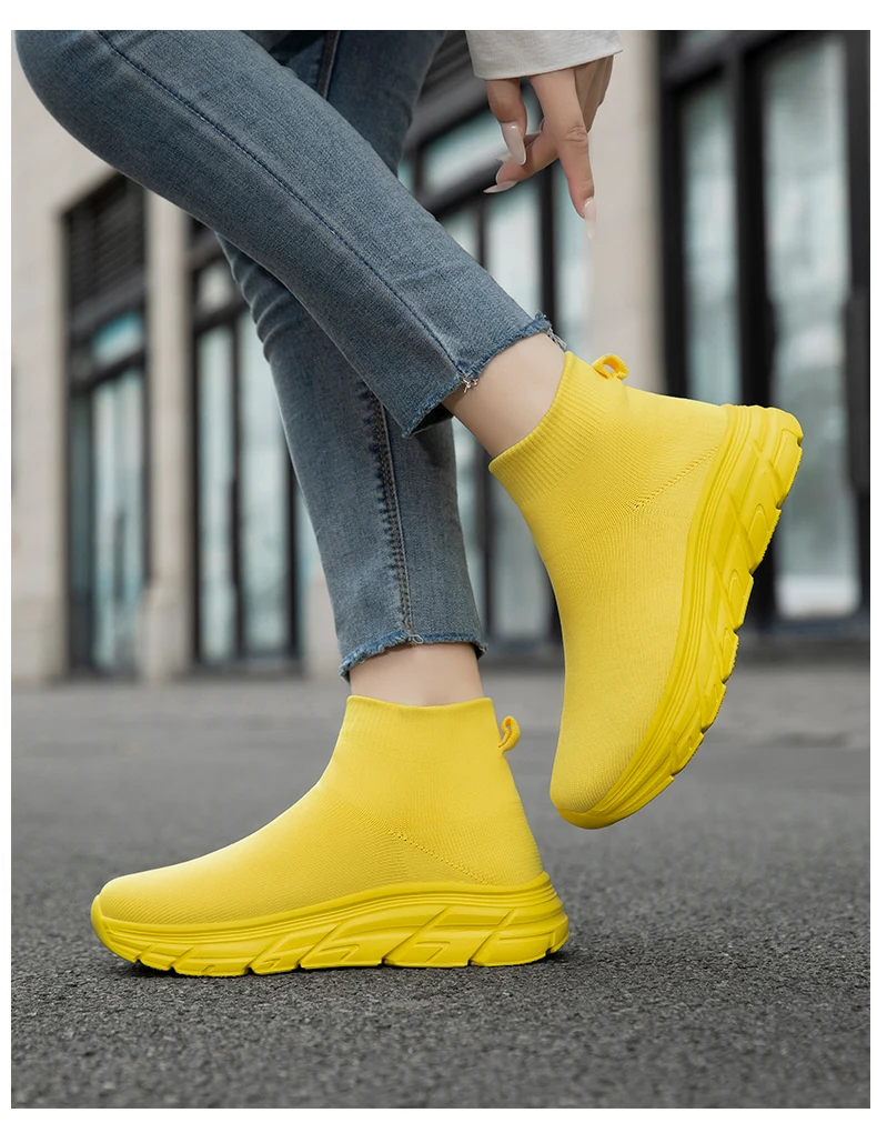 Unisex High-Top Laufschuhe für Männer und Frauen, Bequeme Atmungsaktive Strick-Sneaker, Rutschfeste Outdoor-Schuhe für Damen und Herren – Detail 16