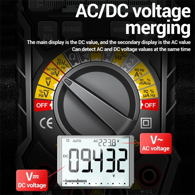 25000 Counts Backlit Digital Multimeter Tester Multifunction Meter Tester for Diodes Capacitance Temperature Measurement