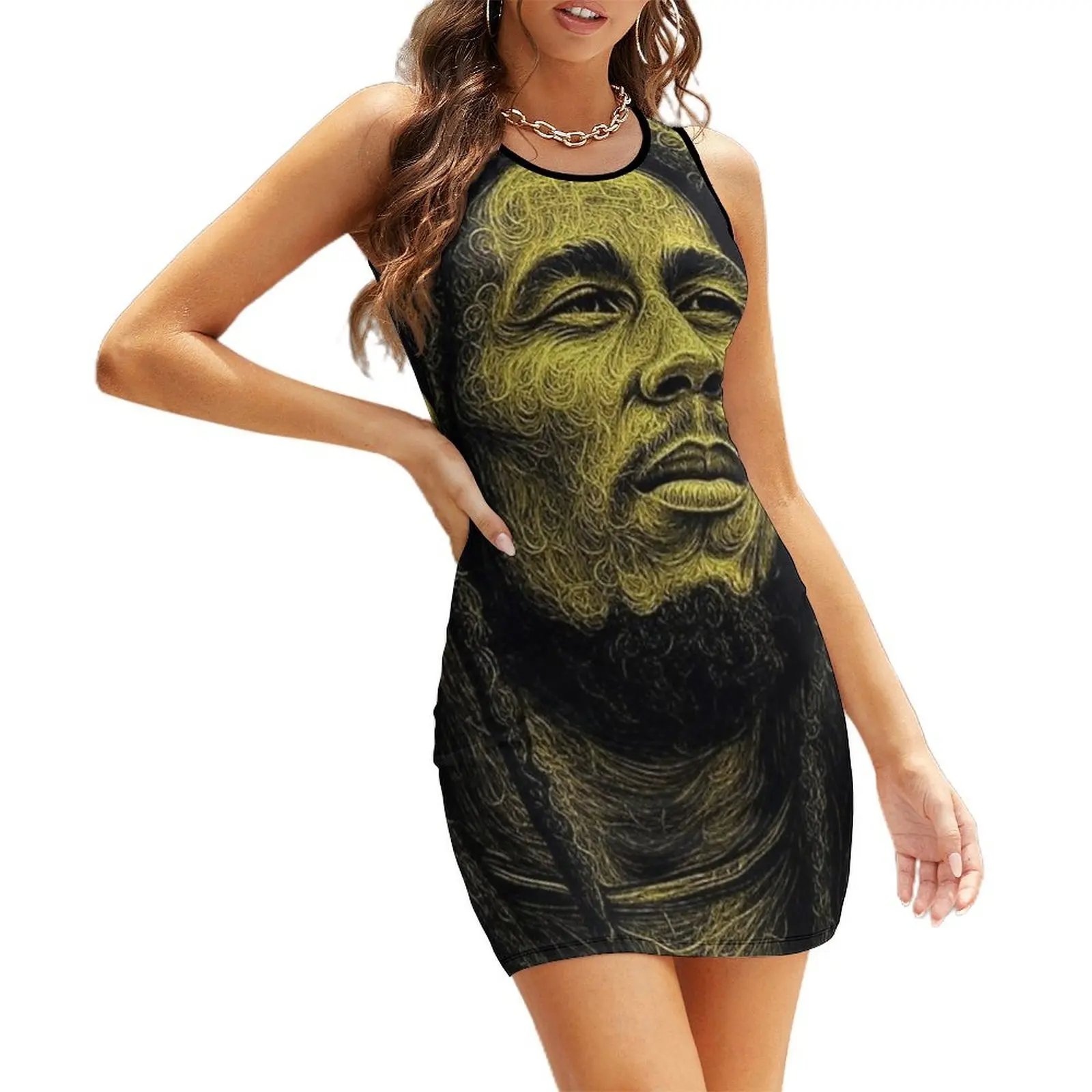 

Bob Marley/One love one world Sleeveless Sundress Beachwear Aesthetic clothing Dress women Female dress