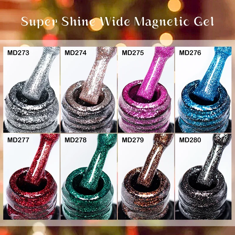 8ml Super Shine กว้างแมวแม่เหล็กเจลเล็บสีแดงสีเขียว Glitter เล็บกึ่งถาวร UV/LED เจลเคลือบเงาสําหรับฤดูร้อนเล็บ