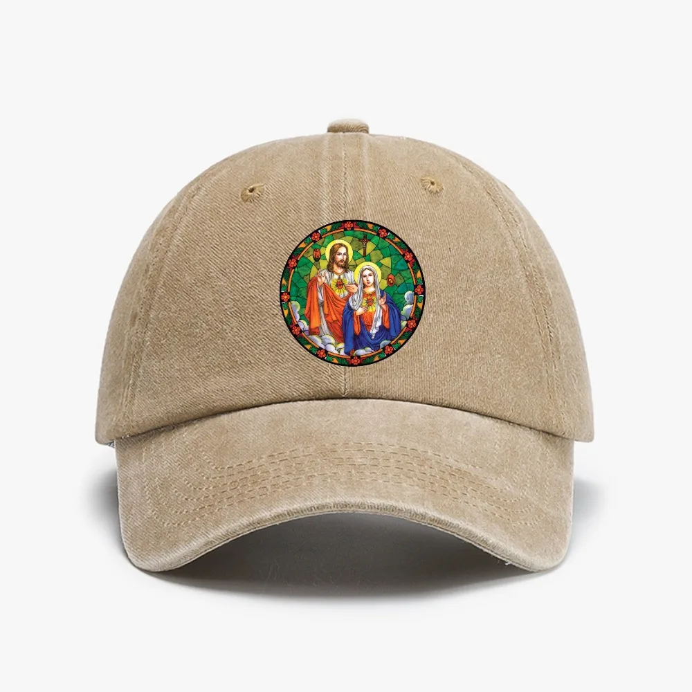 

SACRED HEARTS OF JESUS MARY Baseball Cap Unisex Distressed Washed Headwear Outdoor Running Golf hat