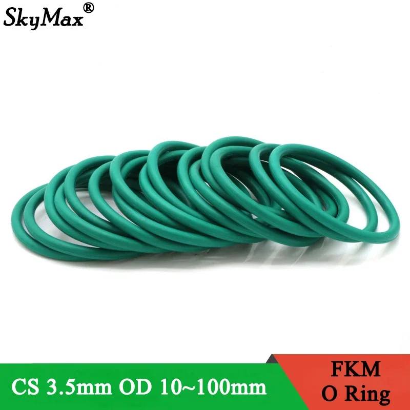 10pcs CS3.5mm OD 10~100mm Green FKM Fluorine Rubber O Ring Sealing Gasket Insulation Oil High Temperature Resistance Green